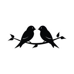 Black Silhouette two birds on a branch, valentine day vector.