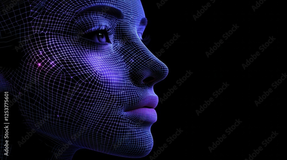 Poster a woman's face with a grid of grids applied on top of it. concept of cosmetic procedures. digital fa