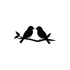 Black Silhouette two birds on a branch, valentine day vector.