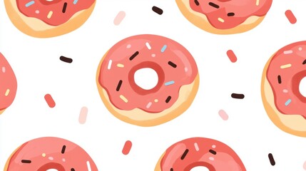 Obraz premium Colorful Pattern of Pink Donuts with Sprinkles on a White Background for Fun and Whimsy