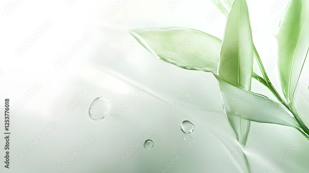 Leinwandbilder closeup of a lush green leaf with pristine water droplets gently reflecting on the calm and serene s
