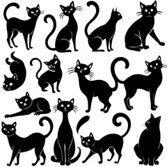 set of cats silhouettes