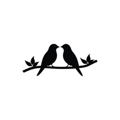 Black Silhouette two birds on a branch, valentine day vector.