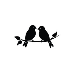 Black Silhouette two birds on a branch, valentine day vector.