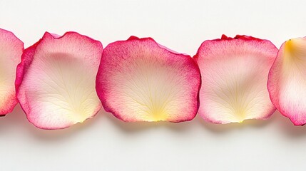 Flat Lay of Delicate Pink and Yellow Rose Petals on Simple White Background