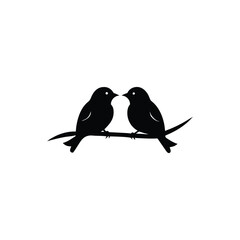 Black Silhouette two birds on a branch, valentine day vector.