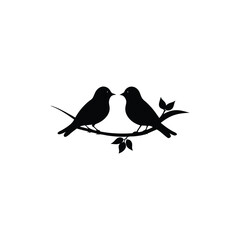 Black Silhouette two birds on a branch, valentine day vector.