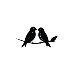 Black Silhouette two birds on a branch, valentine day vector.