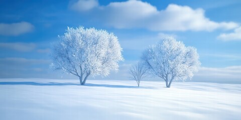 Frosty Winter Landscape with Trees and Blue Sky