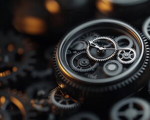 Stainless steel gears interlocking in a complex mechanical system, symbolizing precision engineering