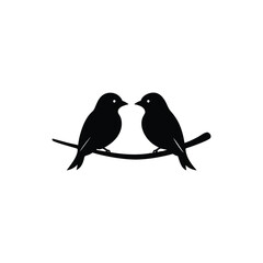 Black Silhouette two birds on a branch, valentine day vector.