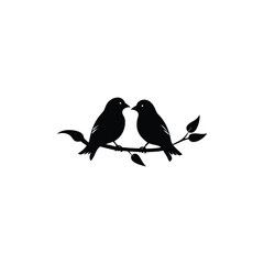 Black Silhouette two birds on a branch, valentine day vector.