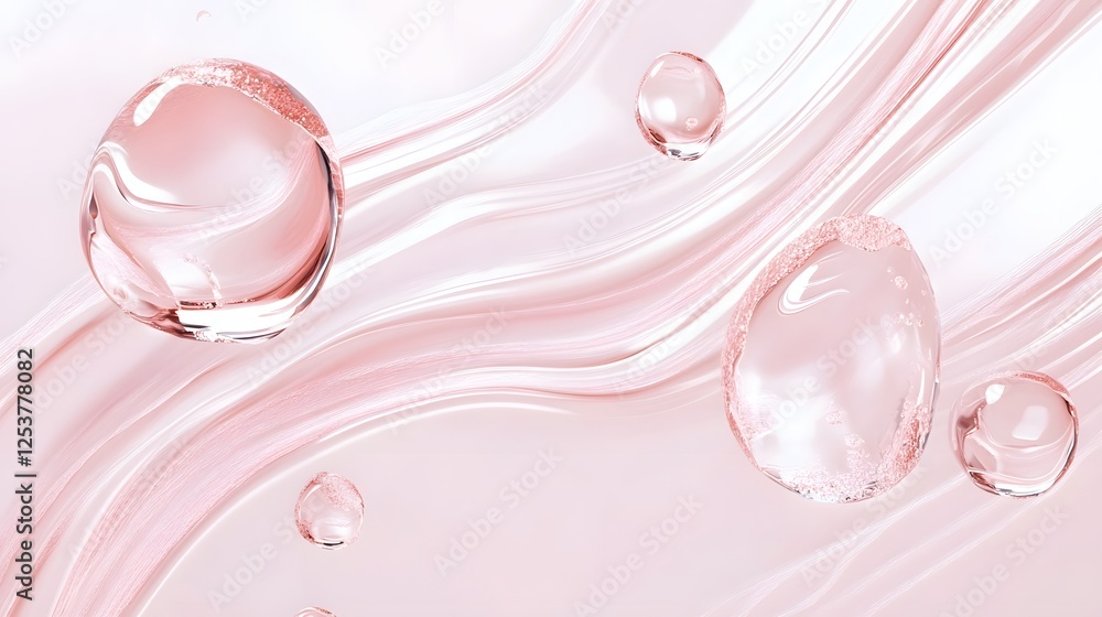 Poster Elegant and flowing glass bubble liquid wave in soft pink pastel tones creating a mesmerizing and harmonious abstract design with a premium modern and look and feel
