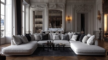 Luxurious Modern Living Room with Elegant Furniture and Decorative Pillows in a Stylish Interior