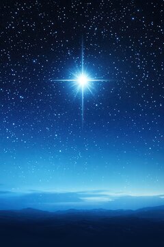 Bright Star Over a Tranquil Night Sky with Twinkling Stars