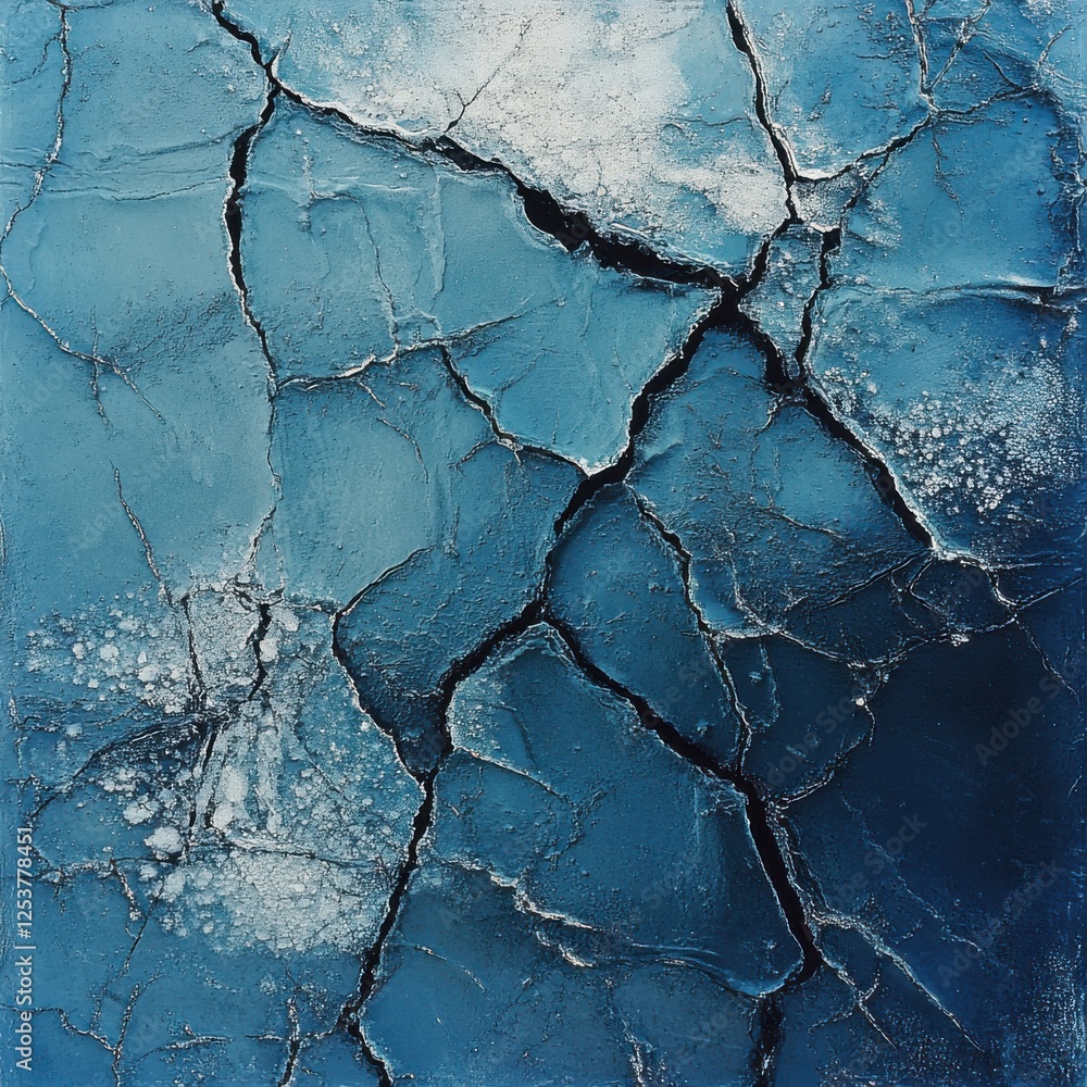 Poster detailed close-up of cracked blue surface texture with intricate patterns and rich color contrast id