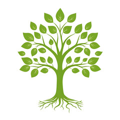 Obraz premium Lush Green Tree Design with Leaves and Roots, Nature Symbolism