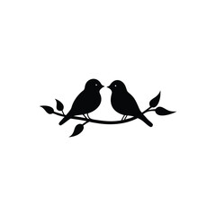 Black Silhouette two birds on a branch, valentine day vector.