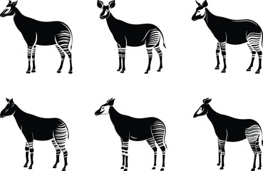 A set of a Okapi silhouette vector art, Okapi line art vector illustration, Okapi isolated vector icon design © Hai