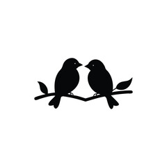 Black Silhouette two birds on a branch, valentine day vector.