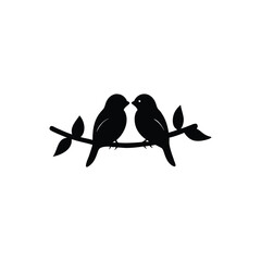 Black Silhouette two birds on a branch, valentine day vector.