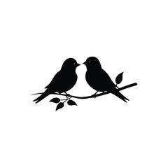 Black Silhouette two birds on a branch, valentine day vector.