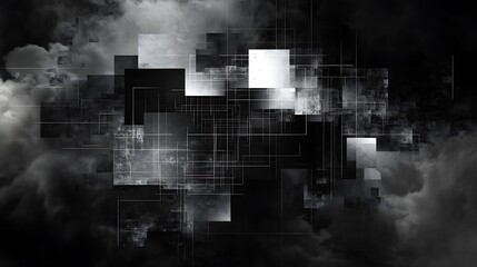 Digital cloud network, stormy sky