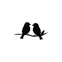 Black Silhouette two birds on a branch, valentine day vector.