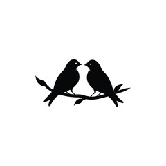 Black Silhouette two birds on a branch, valentine day vector.