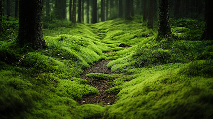 Obraz premium Serene Mossy Forest Path A Tranquil Nature Scene