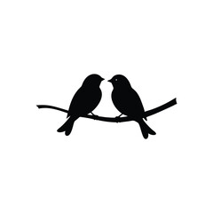 Black Silhouette two birds on a branch, valentine day vector.