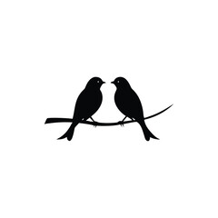 Black Silhouette two birds on a branch, valentine day vector.