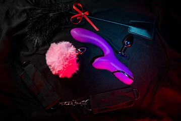 Set of bdsm toys on a black background