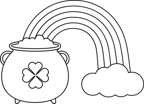 black and white pot of gold rainbow clip art preview
