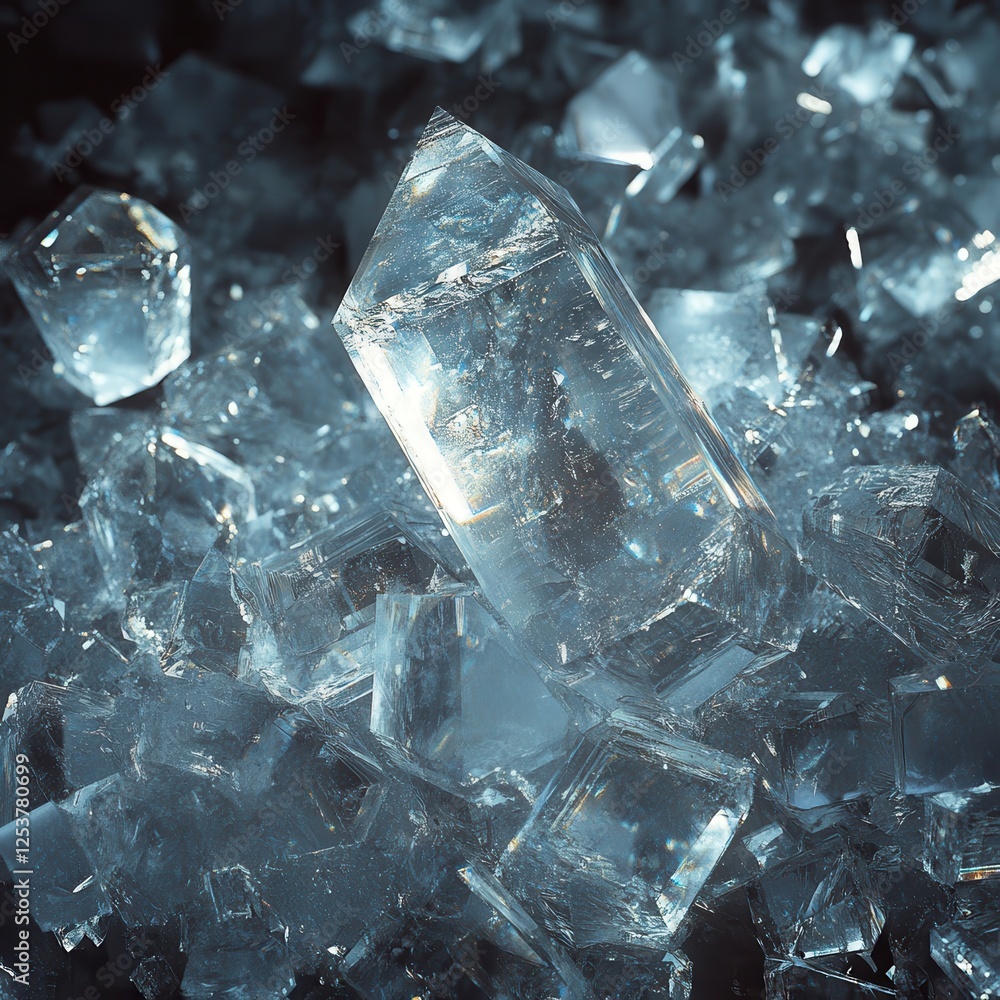 Poster stunning close-up of crystal textures and reflections with various light interactions in a professio