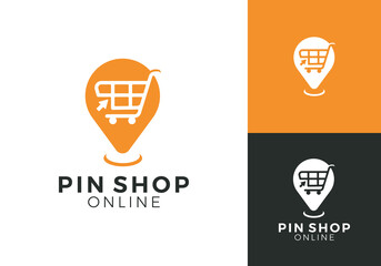 shopping cart with pin logo. online shop location technology icon vector design © nubikor