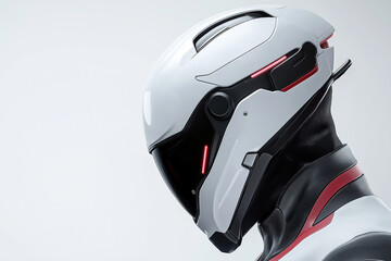 Sleek, futuristic helmet design in a high-tech environment with innovative features