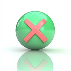 Obraz premium A green circular icon with a pink cross, often used to indicate a negative response or cancellation in user interfaces.
