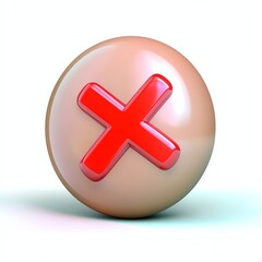 Fototapeta premium A glossy button featuring a red cross symbol on a beige circular background, often representing 