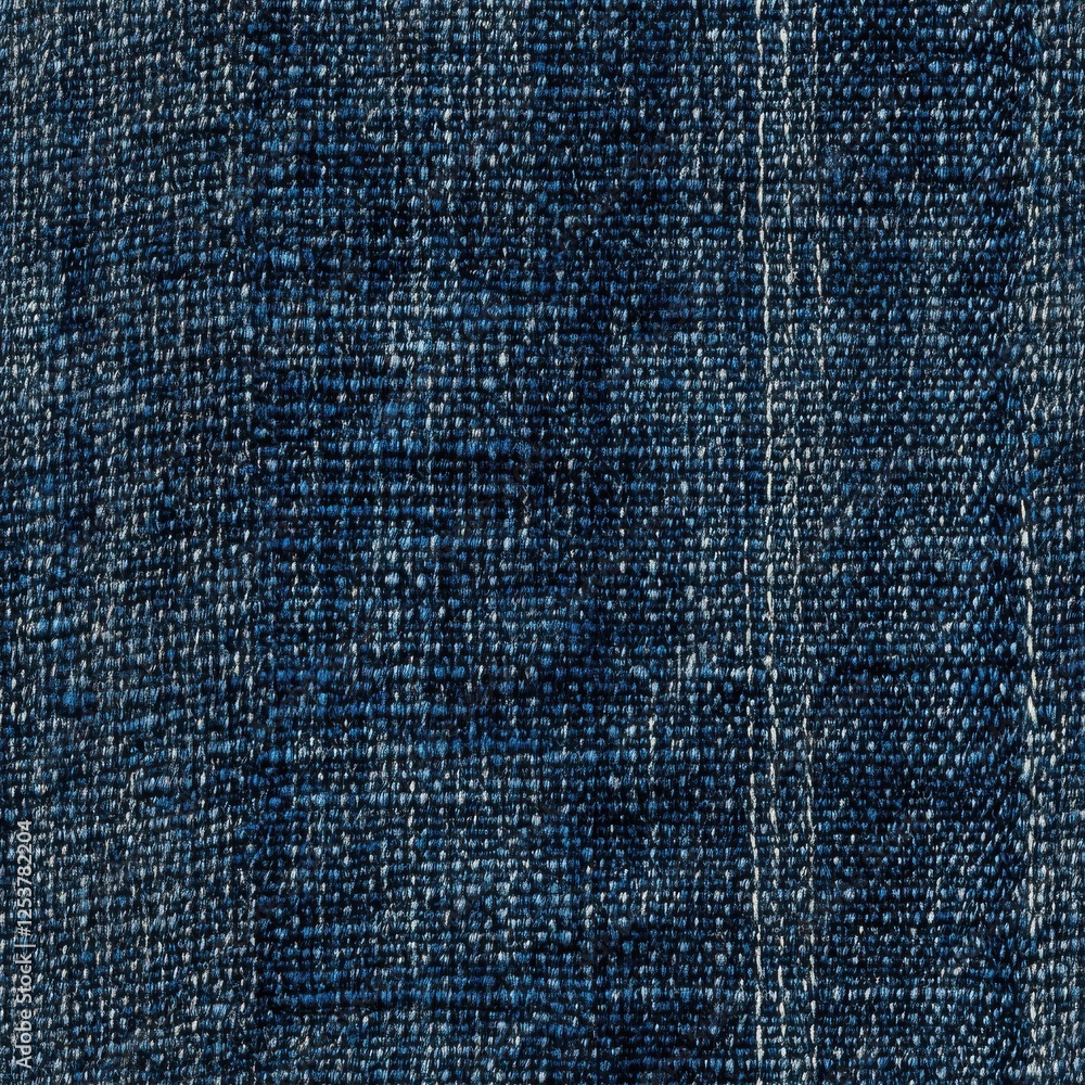 Poster detailed close-up of textured dark blue fabric with subtle patterns and fine weave ideal for clothin