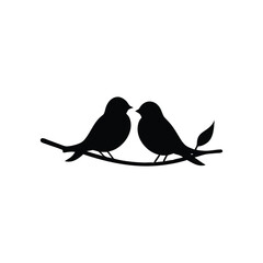 Black Silhouette two birds on a branch, valentine day vector.
