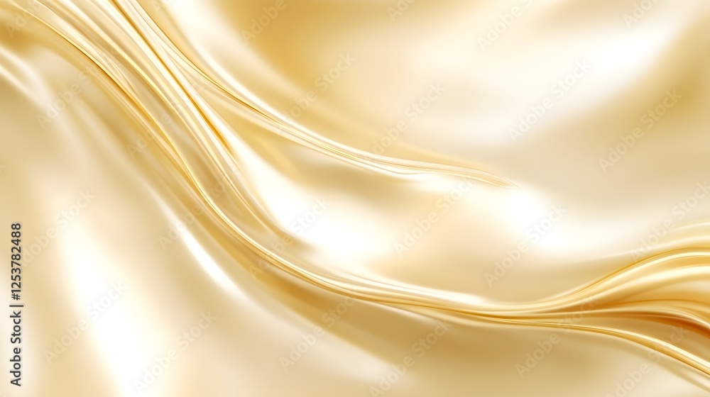 Fototapete Flowing cascading golden silk fabric waves creating an elegant fluid motion for a luxurious premium design background  The rich shimmering texture and soft