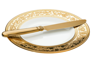 antique gold plate with a knife