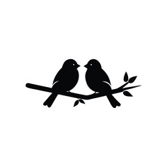 Black Silhouette two birds on a branch, valentine day vector.