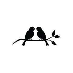 Black Silhouette two birds on a branch, valentine day vector.