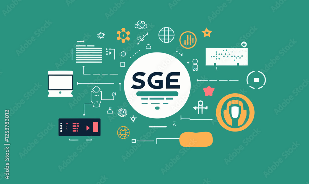 Poster generative ai-powered search experience concept with icons on green background