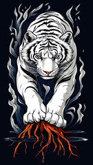 Majestic White Tiger with Roots Vector Illustration for Minimalist Designs