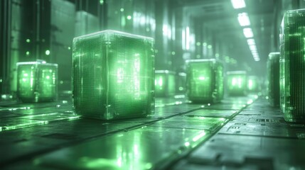 A vibrant, abstract representation of a cityscape made up of illuminated geometric blocks.