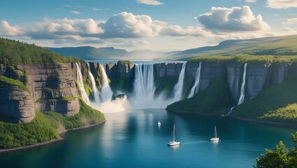 Fototapeta premium Waterfalls over the clouds