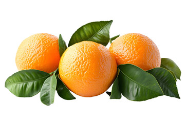Three mandarin oranges with green leaves Isolated on white background.